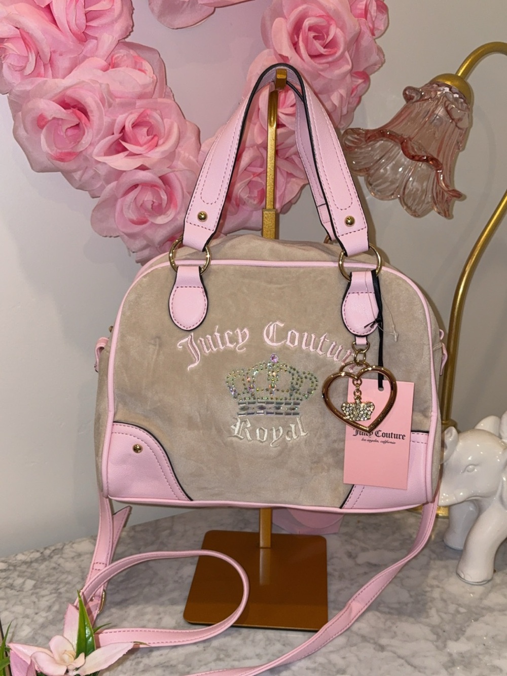 Juicy Couture Pink and Beige 'Royal' Satchel with Charm